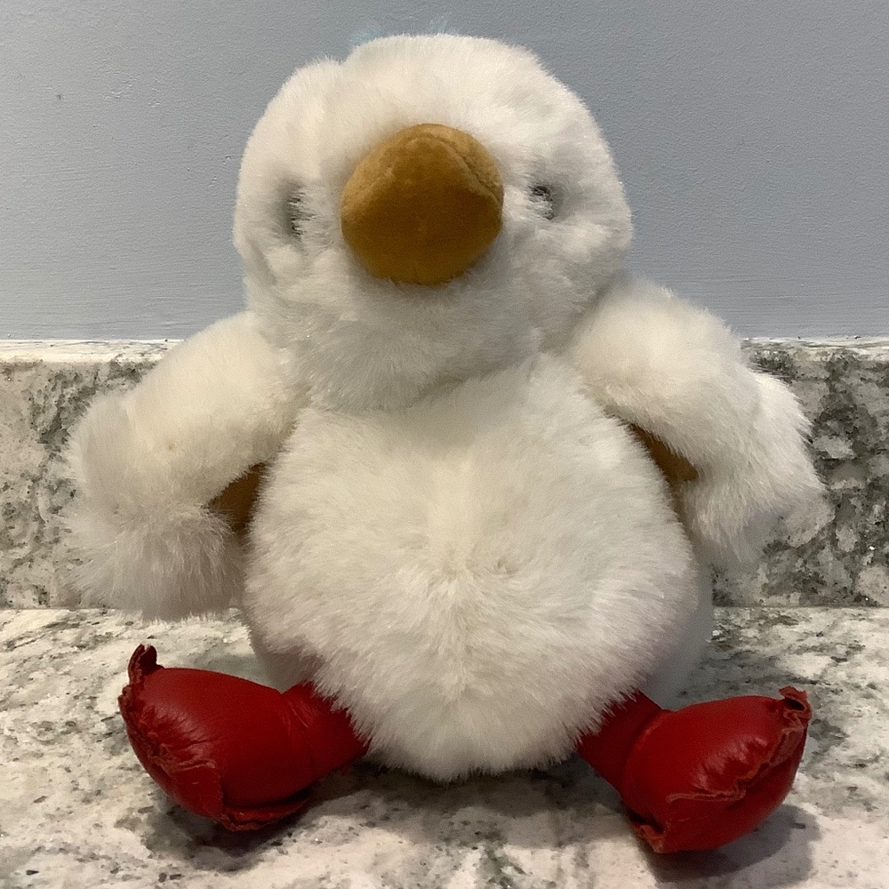 Vintage GUND Plush White Chick w/ red leather feet 1988 Stuffed Animal Toy 6”